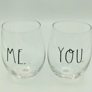 Rae Dunn Brand New In Box "Me/You" Stemless Wine Glasses (Set of 2)